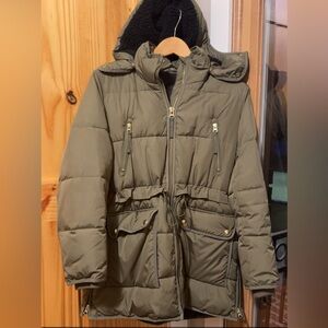 J. Crew Olive Puffer Jacket with Hood